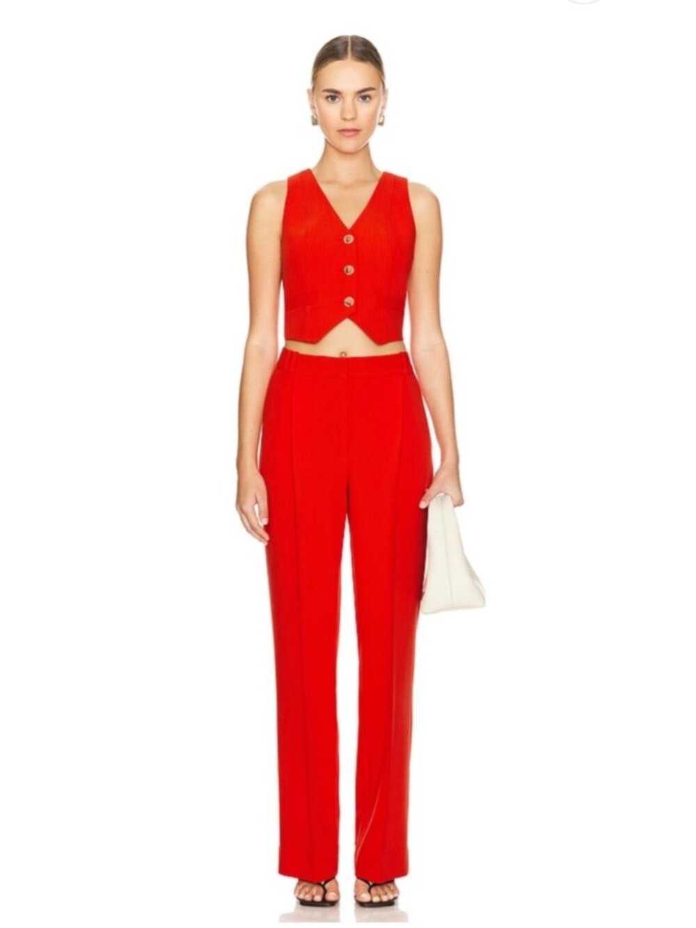 NEW $757 Shona Joy Irena Tailored Fitted Vest Top Mid-Rise Pants SET Hibiscus 2